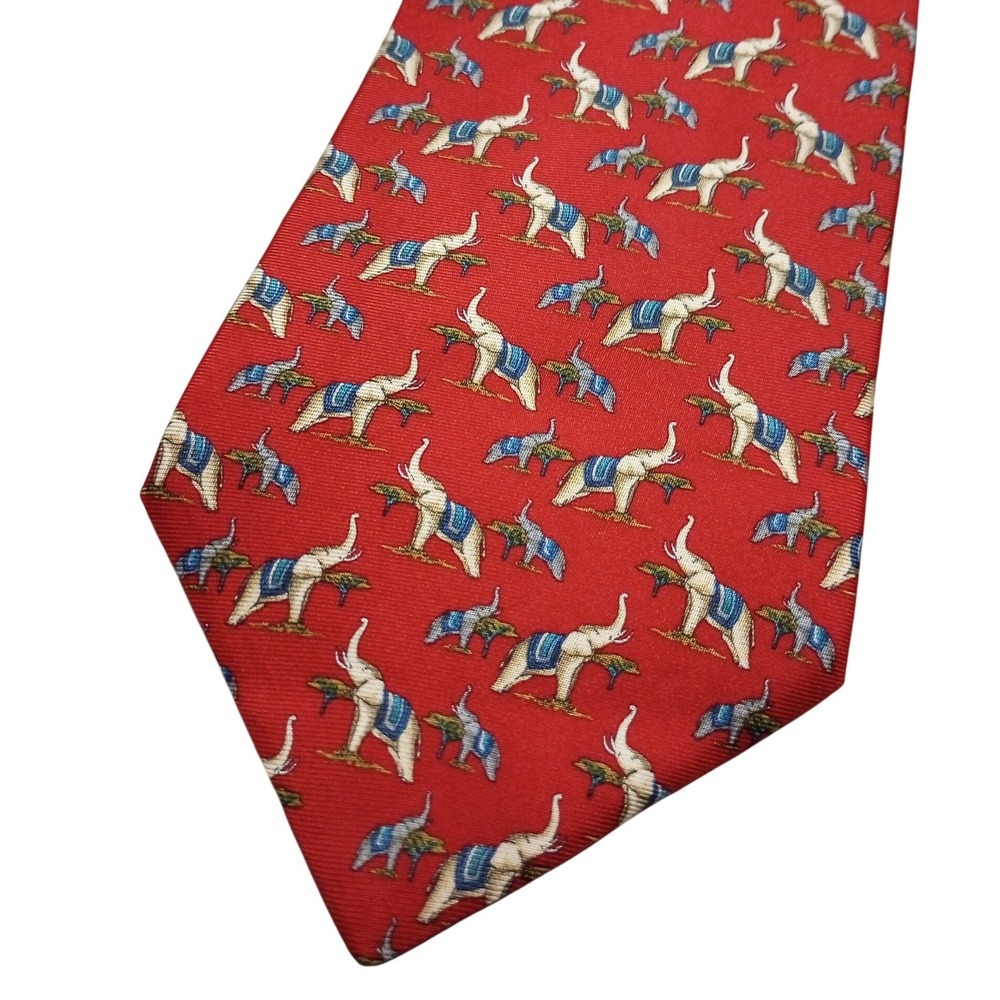 Fumagalli's Red Silk Elephant Pattern Necktie Hand Made in Spain Mens Tie